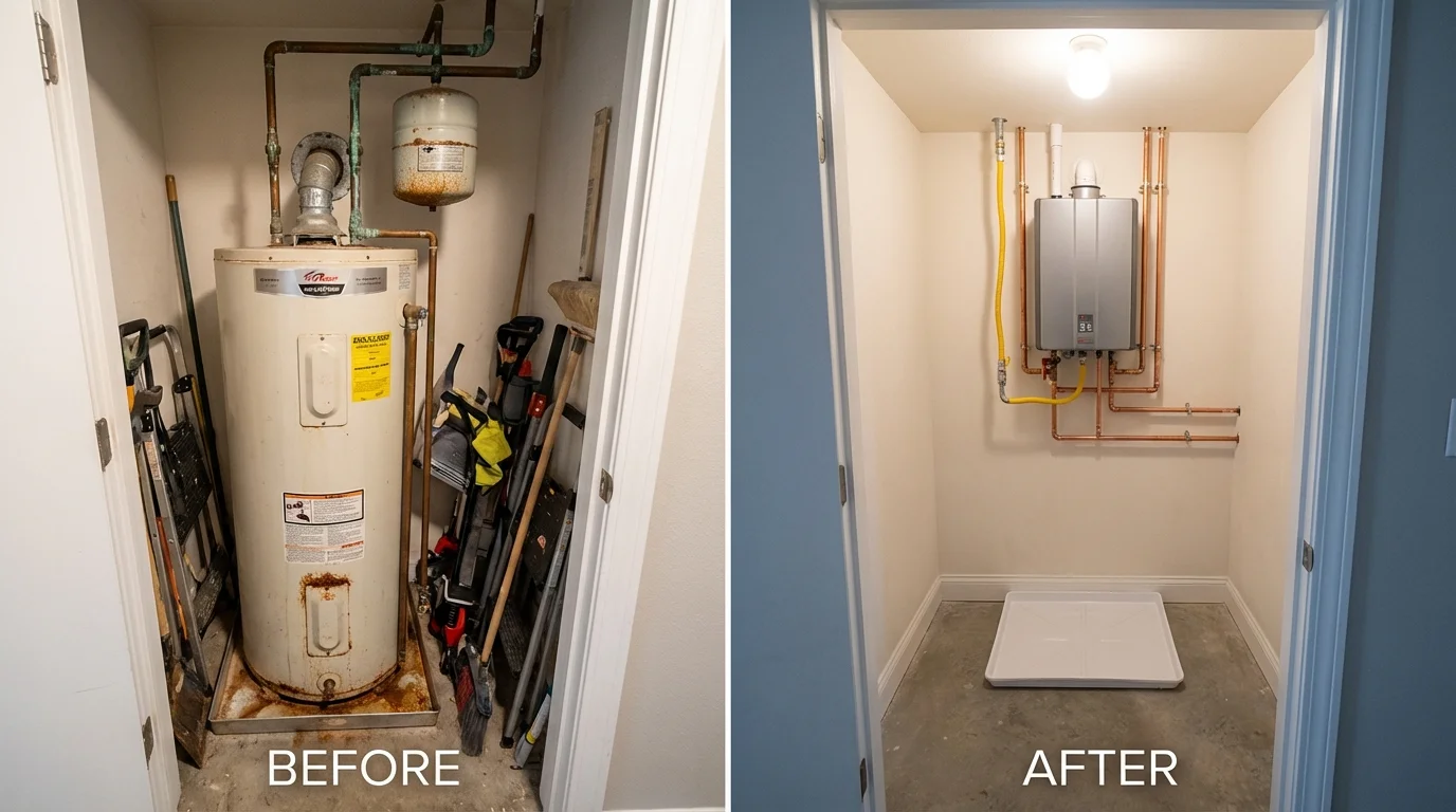 Tank water heater versus wall-mounted tankless unit comparison for Arthur, NE homeowners