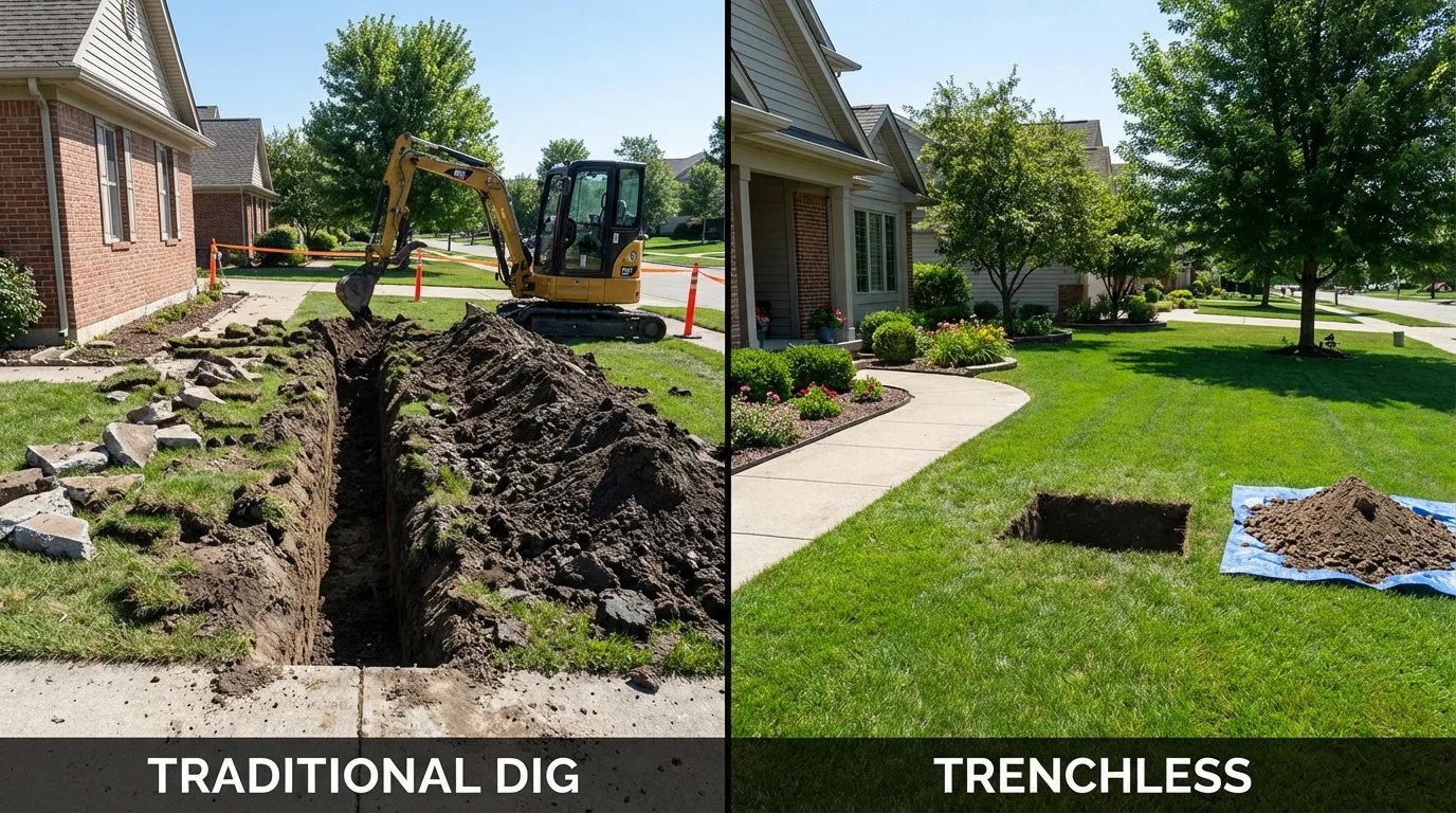 Trenchless sewer repair with minimal yard damage versus traditional excavation in Arthur, NE